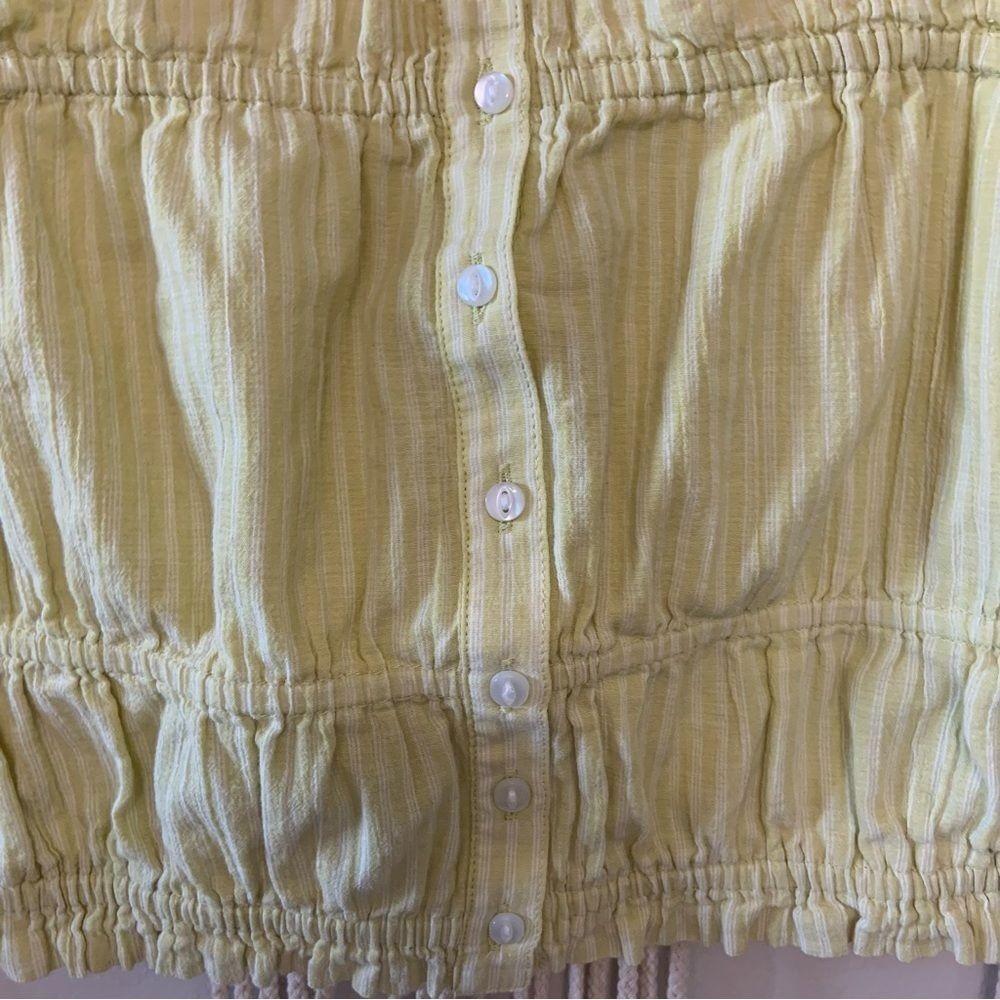 AERIE Woven Front Smocked Button 100% Cotton Tank Yellow Stripe Tie Strap Medium - Picture 6 of 12